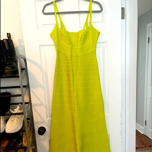 Herve Leger | Dresses | Herve Leger Lime Green Gown | Poshmark